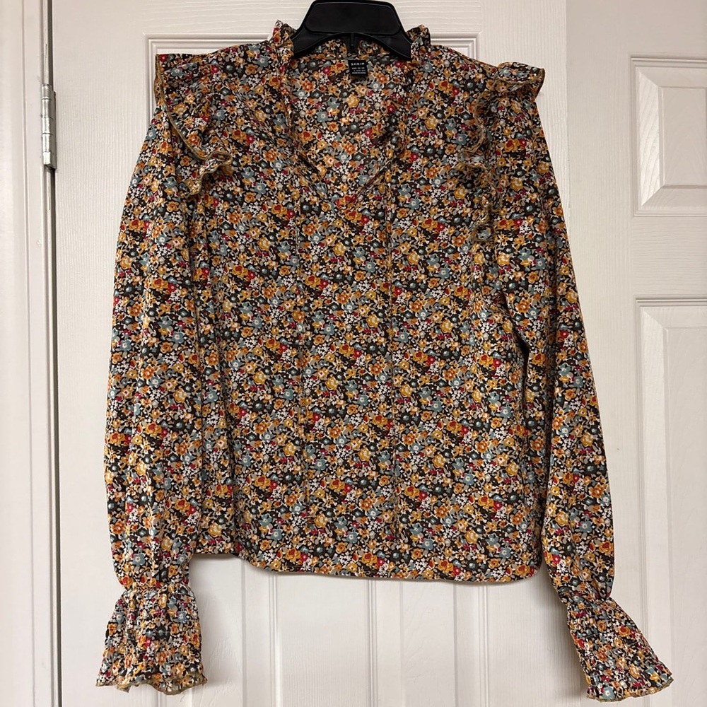 SHEIN Multicolor Floral Ruffle Blouse